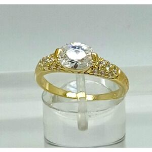 Vintage Gold Plated CZ Simulated Diamond Wedding Band Cocktail Ring Size 8 NWT